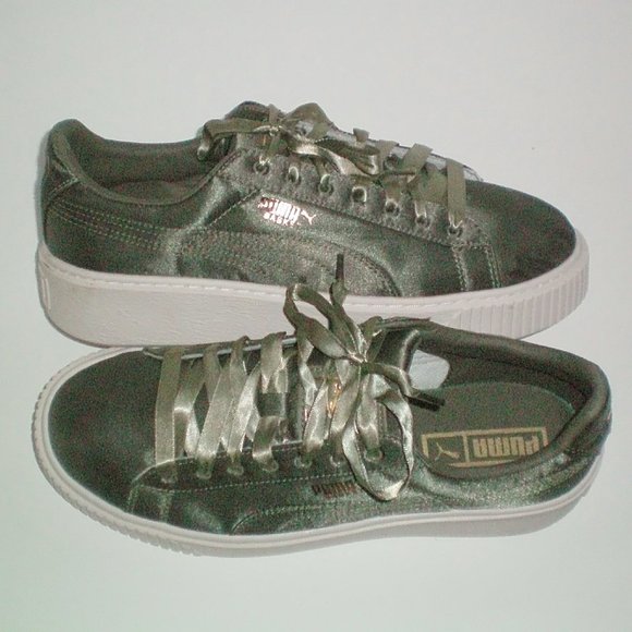 Womens Puma Basket Platform Satin Trainers - Picture 3 of 3